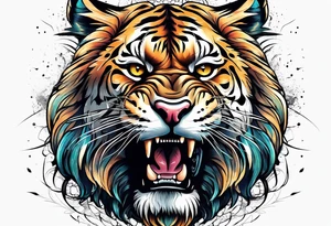 big cat face, growling or roaring, no mane tattoo idea