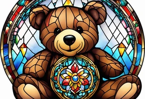 Teddy bear with gift box stained glass tattoo idea