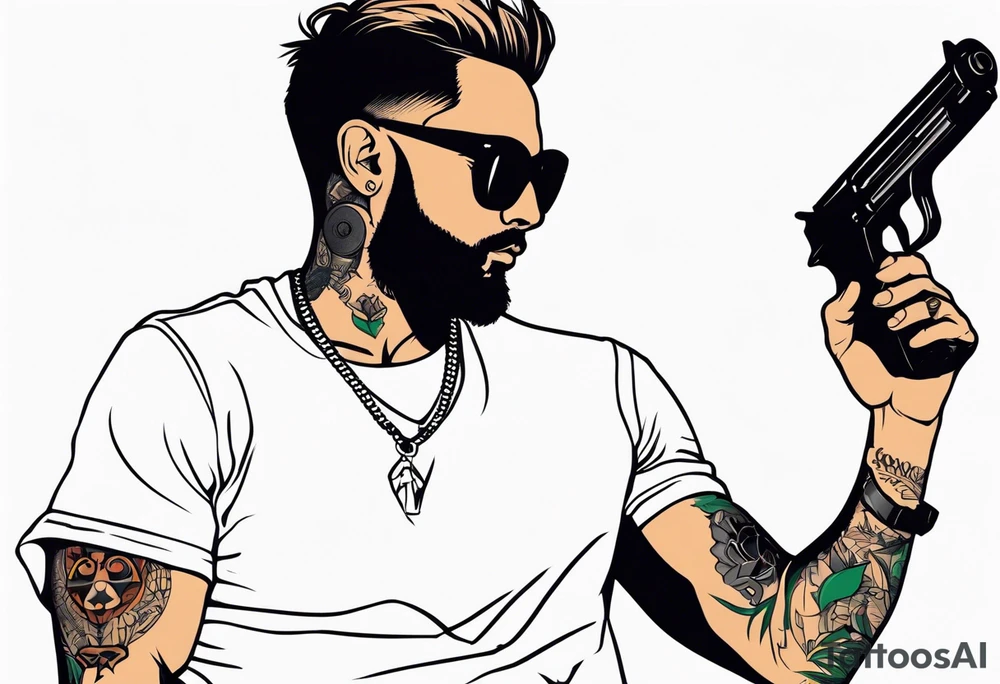capricorn man with sunglasses and gun tattoo idea