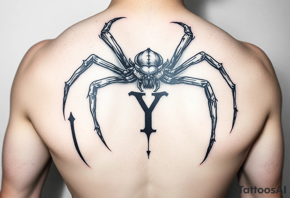 Spider crawling with the letter Y on the body Of the spider tattoo idea