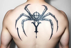 Spider crawling with the letter Y on the body Of the spider tattoo idea