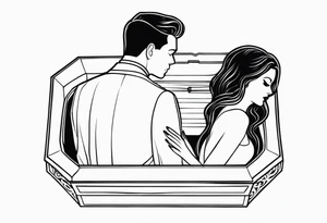 a male and female shadow only hugging in a casket tattoo idea