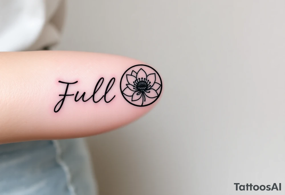 Small black and white tattoo full moon with small chrysanthemum and tiny scorpio gliph inside moon tattoo idea