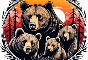 momma bear with 3 cubs tattoo idea