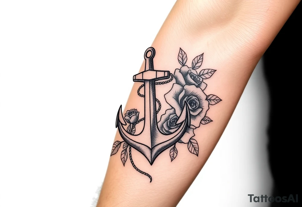 Anchor and roses half sleeve tattoo idea