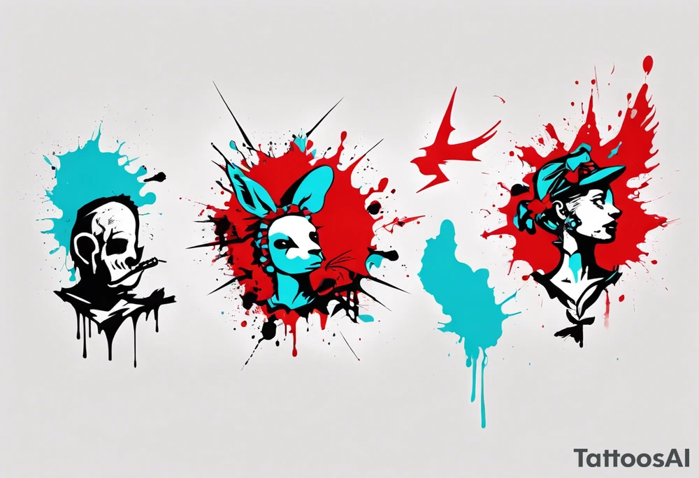 BANKSY ART STYLE, red and cyan, tattoo idea