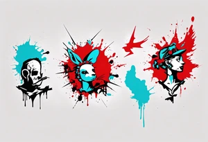 BANKSY ART STYLE, red and cyan, tattoo idea