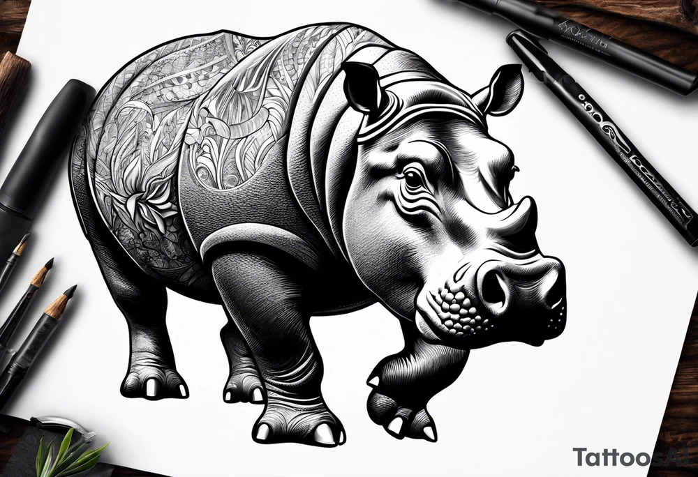 Hippopotamus tattoo idea