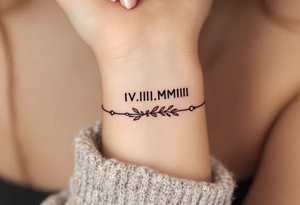 IV.III.MMIII in black and crimson ink wrapped around the wrist like a bracelet, symbolizing triplets’ birthday. tattoo idea