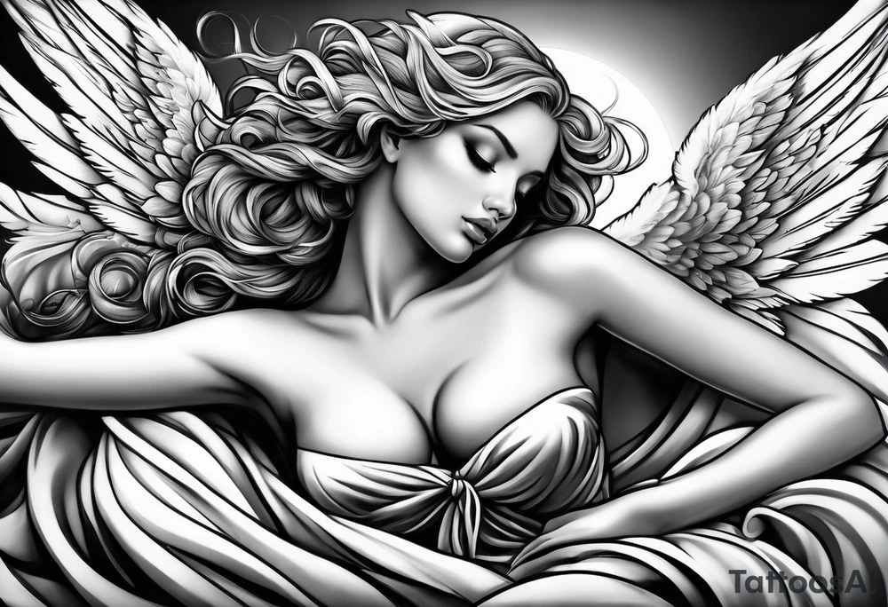 Angel laying down tattoo idea