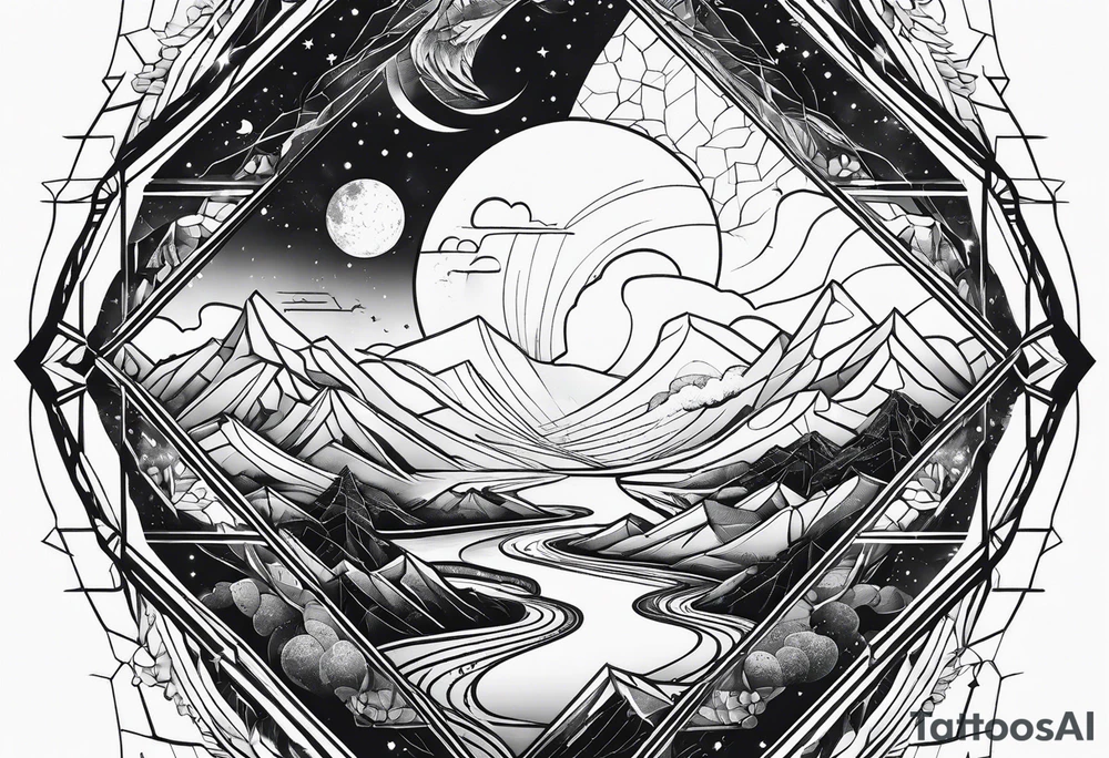 nature vs space in geometric line tattoo idea