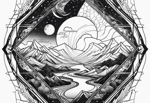 nature vs space in geometric line tattoo idea