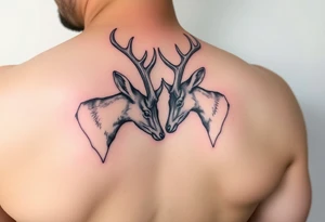 Full body Two deer with their heads down hitting horns to show dominance. tattoo idea