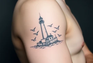 Baltic Sea tattoo with lighthouse surrounded by seagulls tattoo idea