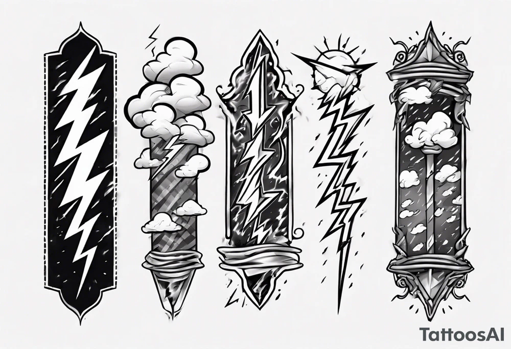 forearm sleeve lightning and clouds pattern tattoo idea