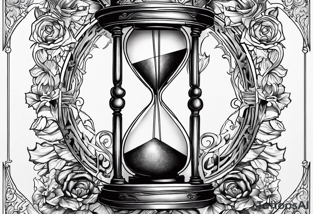 draw me a clock hourglass with numbers falling from the clock. in the hourglass tattoo idea