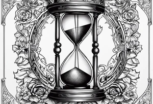 draw me a clock hourglass with numbers falling from the clock. in the hourglass tattoo idea