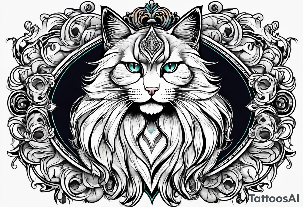 Long hair cat Maine coon, regal, face tattoo idea