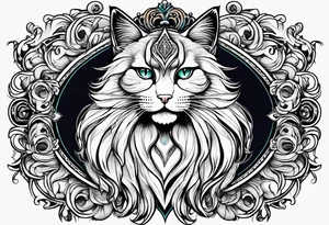 Long hair cat Maine coon, regal, face tattoo idea