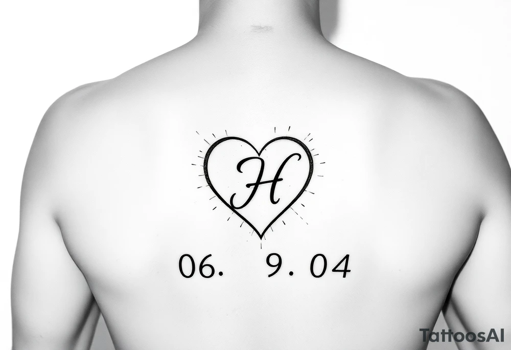 06/9/04 under the date is a heart inside the heart is a letter H in cursive on the lower back waist tattoo idea