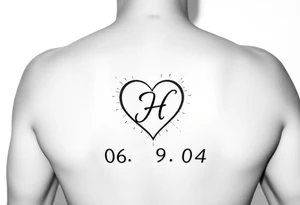 06/9/04 under the date is a heart inside the heart is a letter H in cursive on the lower back waist tattoo idea