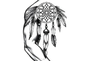 native dreamcatcher with flowing feathers and sacred beads tattoo idea