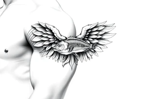 angel wings with fish inside the wings tattoo idea