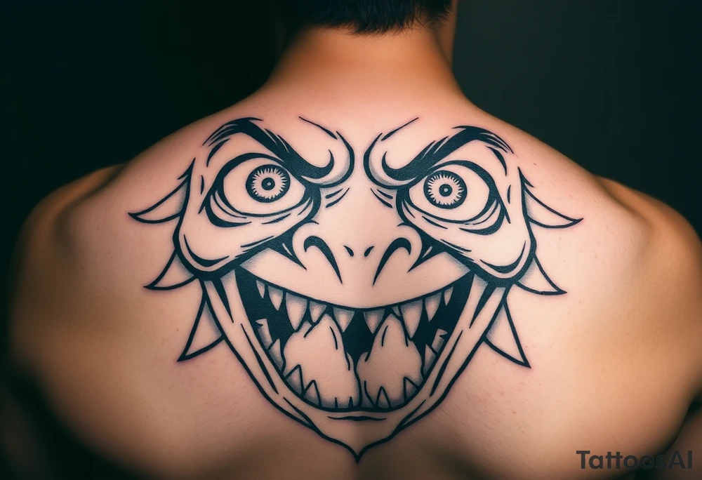 powerful faces with huge eyes and mouth with foamy mouth tattoo idea