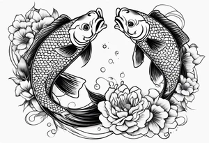 2 koi fish and flowers tattoo idea