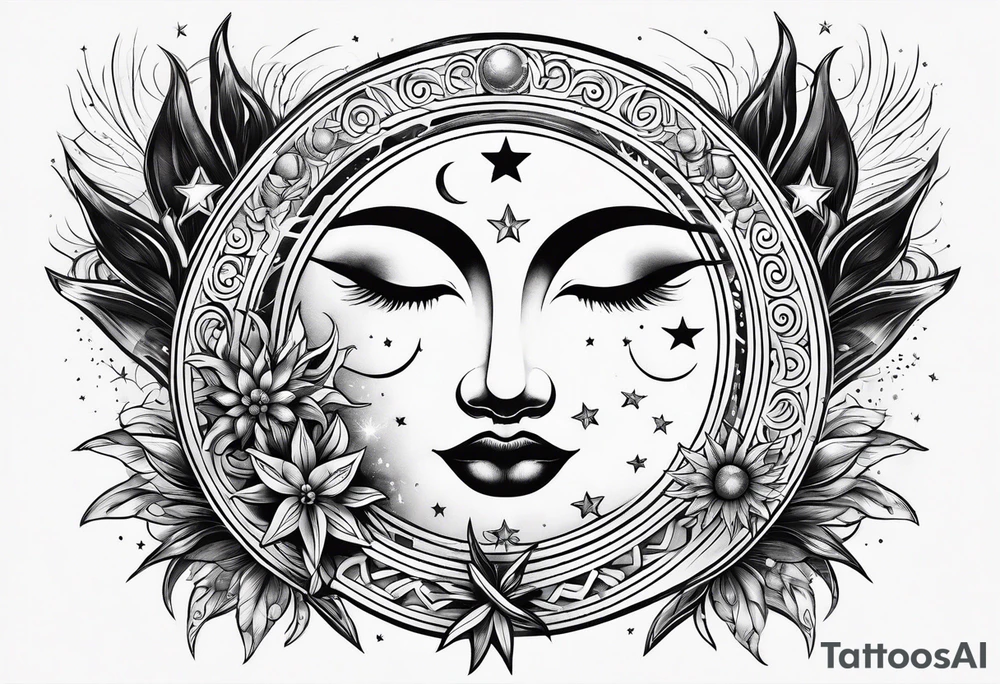 Sun moon and stars tattoo idea