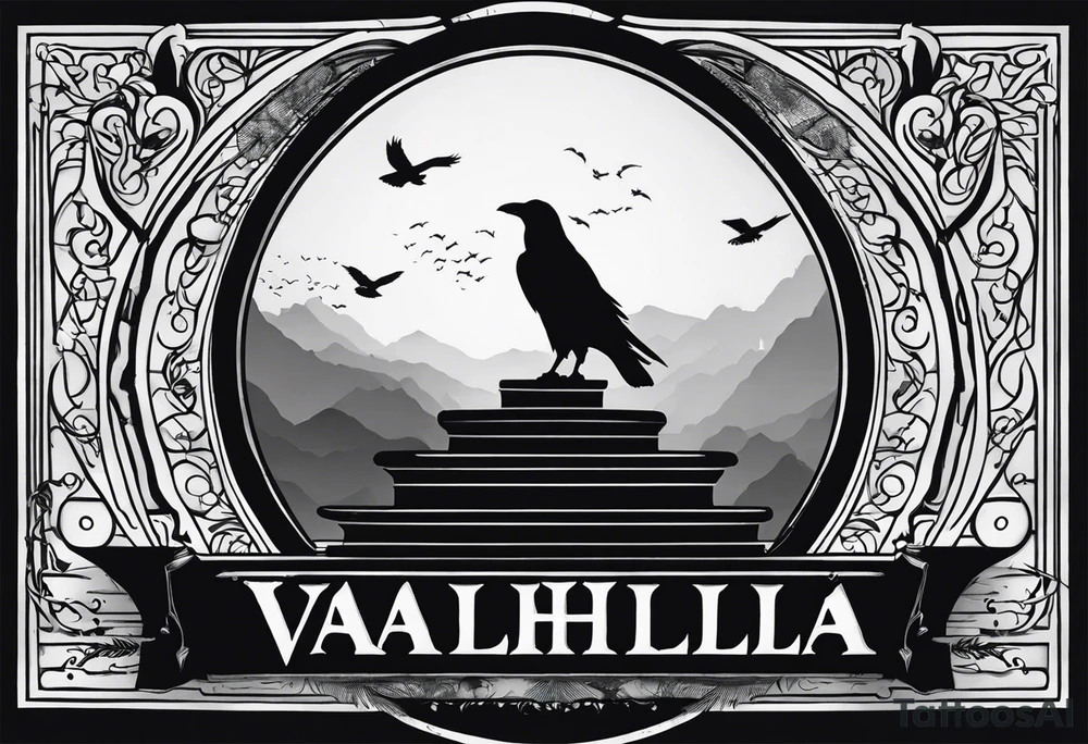 Valhalla fog stairs mist raven tattoo idea