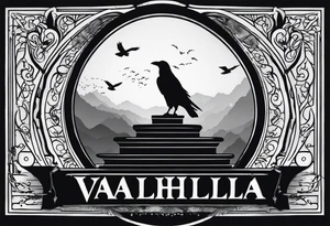 Valhalla  fog stairs mist raven tattoo idea