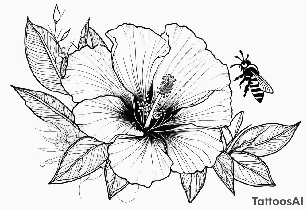 Hibiscus with wildflowers, poppy, complimentary flowers, bees, peony, forearm tattoo idea