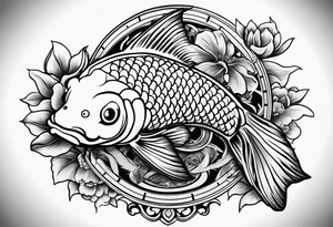 Koi fish and old clock tattoo idea