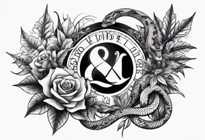 sleeve tattoo with a snake, gun, weed symbol and a medallion tattoo idea