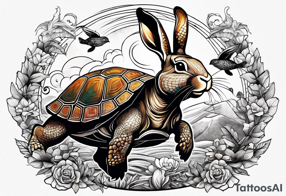 Rabbit and Turtle running tattoo idea