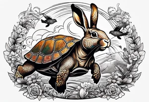 Rabbit and Turtle running tattoo idea
