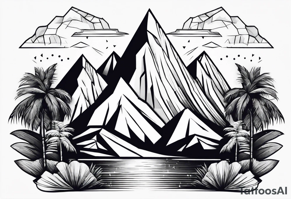 Mountains in a triangle with palm trees tattoo idea