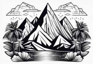 Mountains in a triangle with palm trees tattoo idea