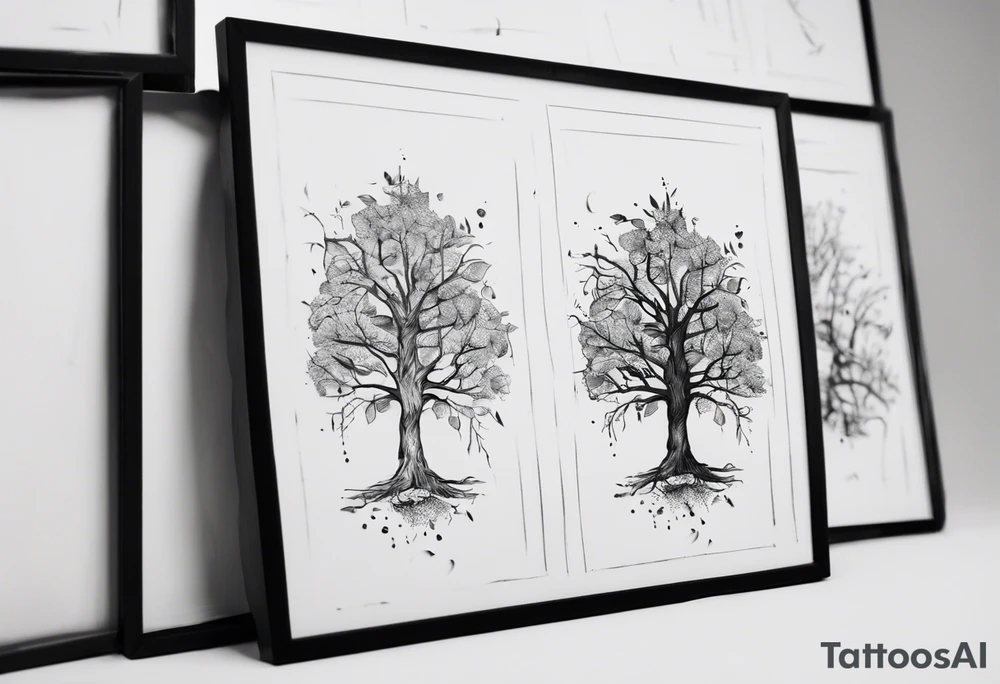 POV under a tree square framed minimalistic tattoo idea