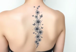 Flowers vertically down the spine surrounded by small butterflies and sparkles

Less flowers tattoo idea