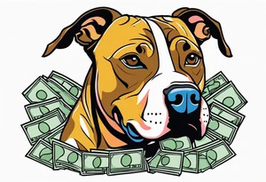 A pit bull with wads of cash in his mouth and the letters “A.O.” Over the dog tattoo idea