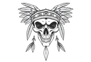 Native American skull with head dress and arrows below tattoo idea