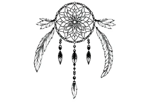 native dreamcatcher with flowing feathers and sacred beads tattoo idea