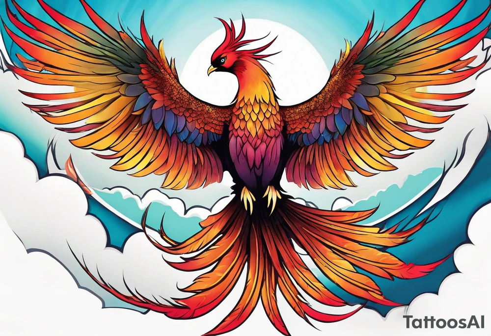 phoenix, 
chinese,

long tail,
elegant,
wing tips pointing down,
long neck,
long feathers,
in flight, tattoo idea