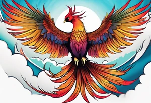 phoenix, 
chinese,

long tail,
elegant,
wing tips pointing down,
long neck,
long feathers,
in flight, tattoo idea