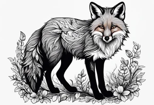 A playful fox with a bushy tail, set in a lush forest, illustrating cleverness and adaptability.” tattoo idea