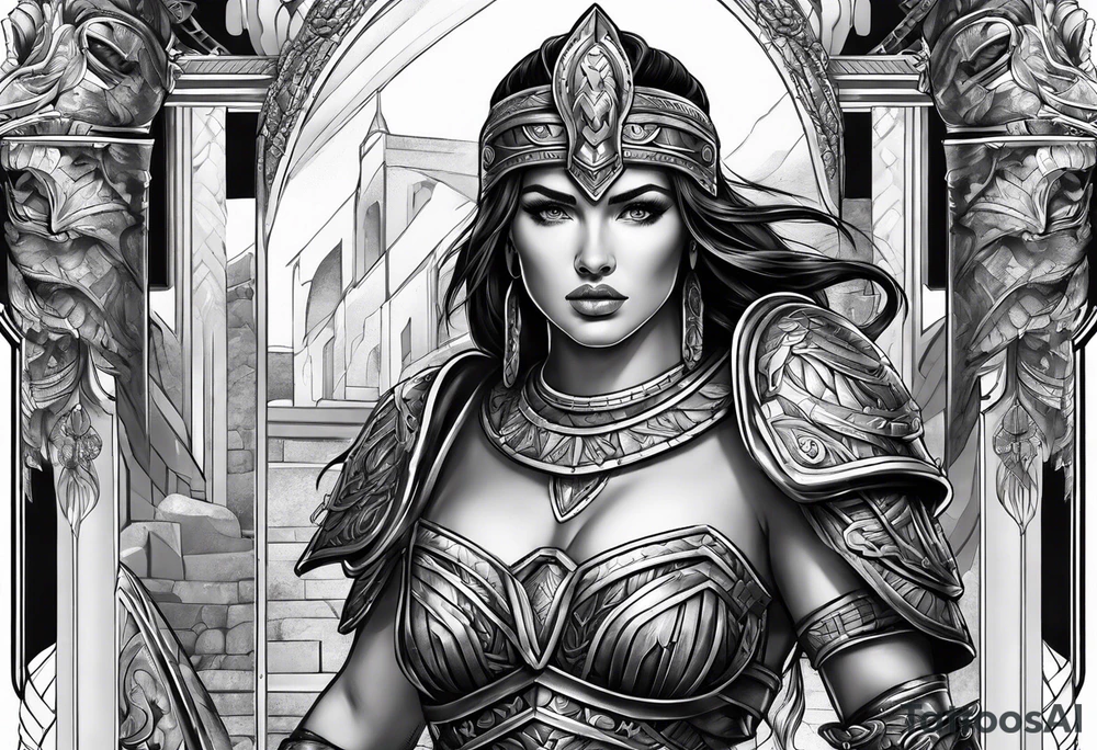 Female gladiator full body tattoo idea