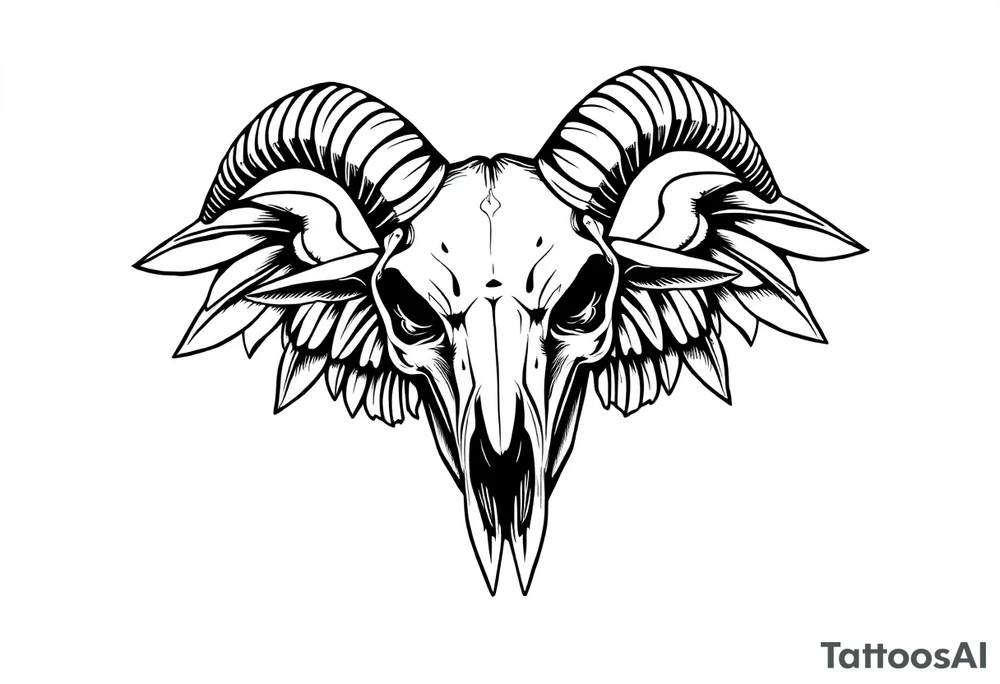 goat skull odd crying angel un tattoo idea