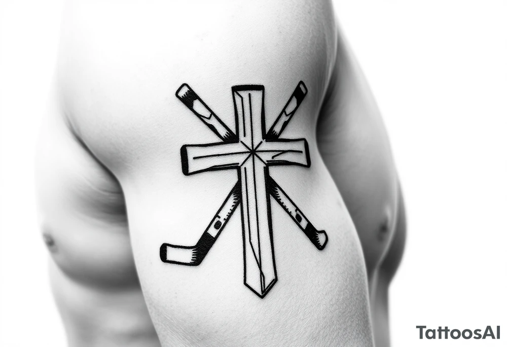 Cross made with hockey sticks tattoo idea